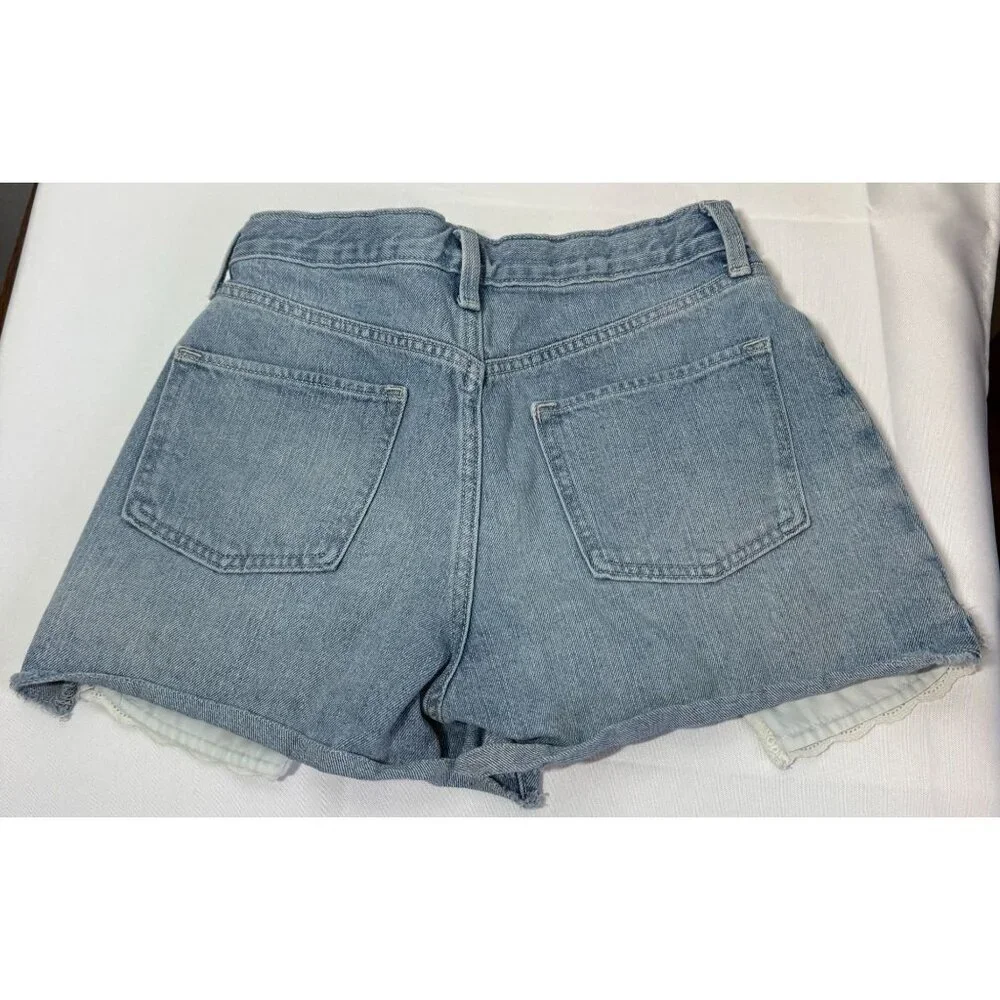 Old Navy Girls‎ High Rise Light Wash Lace Trim Jean Shorts 16 Adjustable Waist